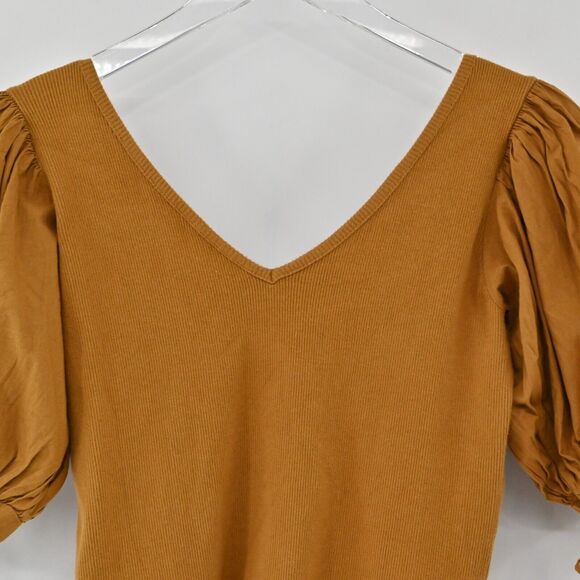 ANTHROPOLOGIE Top Womens Size XS Maeve Puff Sleeve Tie VNeck‎ Mustard Blouse - Picture 6 of 13